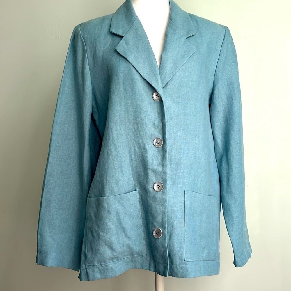 Elliott Lauren linen Blazer Jacket Size 8 seafoam blue unlined casual USA coat - Picture 2 of 11